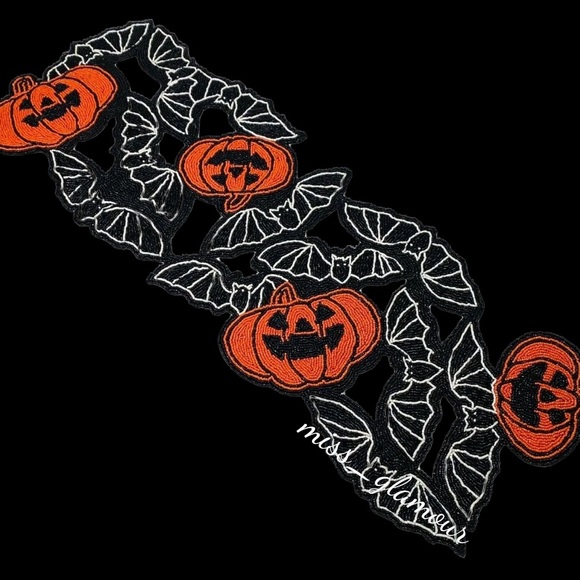 Max Studio Other - Max Studio Halloween Beaded Pumpkin Bat Table Runner 13” X 36” New